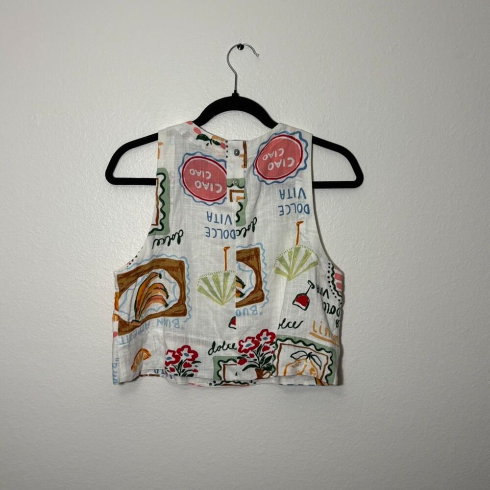 Paper Heart Linen Italian Printed Crop Tank XS - Picture 2 of 5